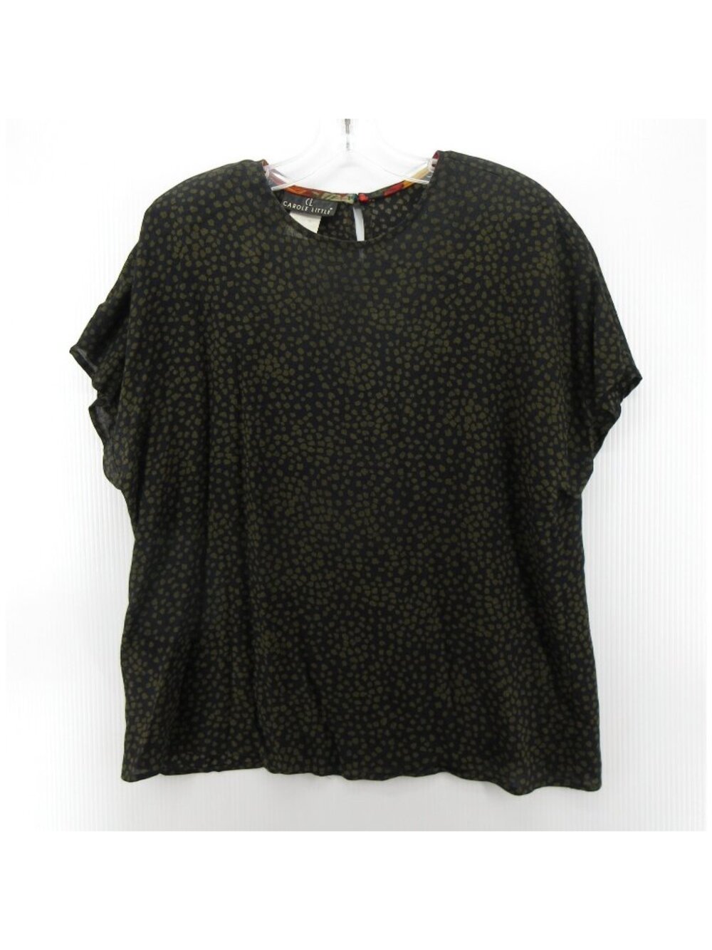 VINTAGE Carole Little Top 12 Green Blouse Abstract AOP USA Made